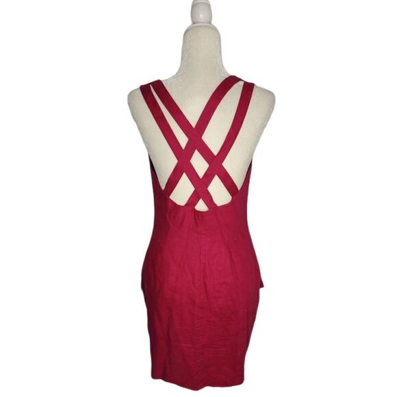 VINTAGE 90s dress linen magenta‎ pink criss-cross back S - Picture 2 of 12